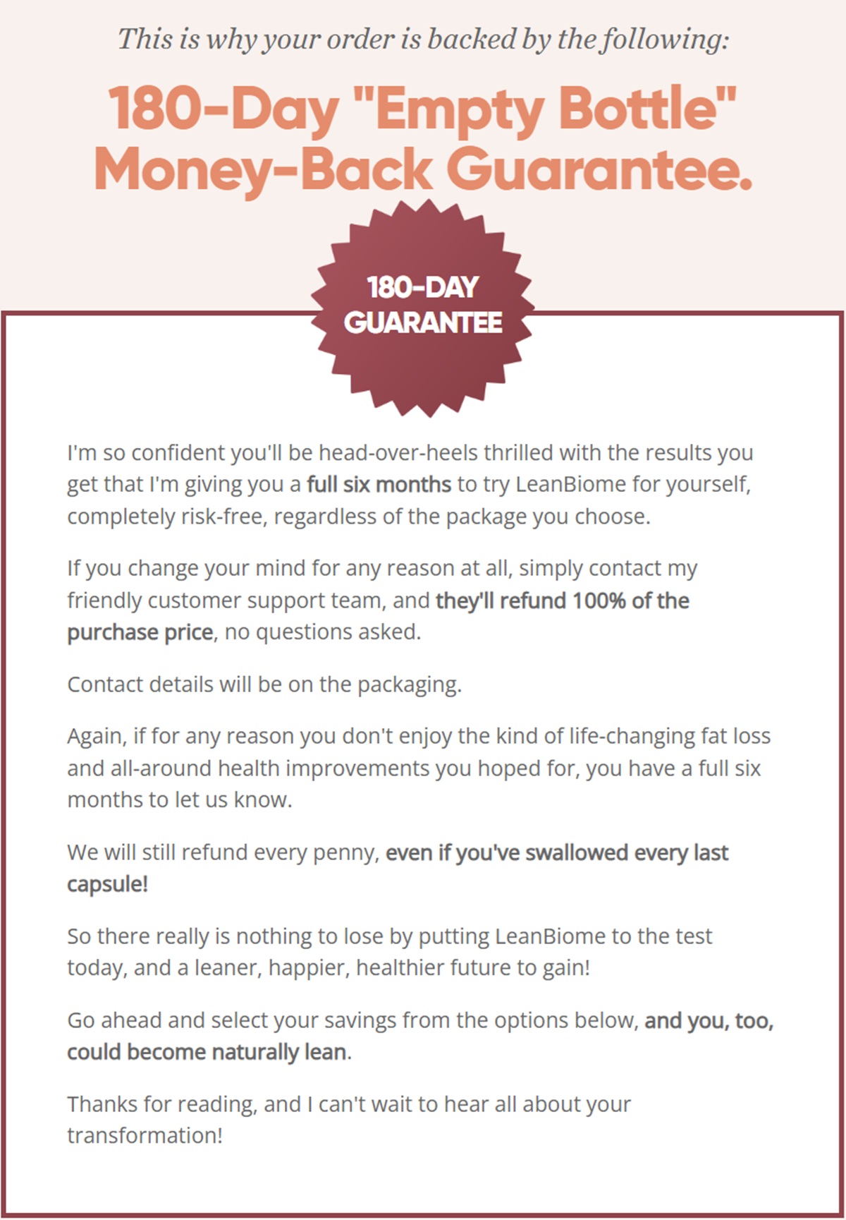 LeanBiome Money-Back Guarantee